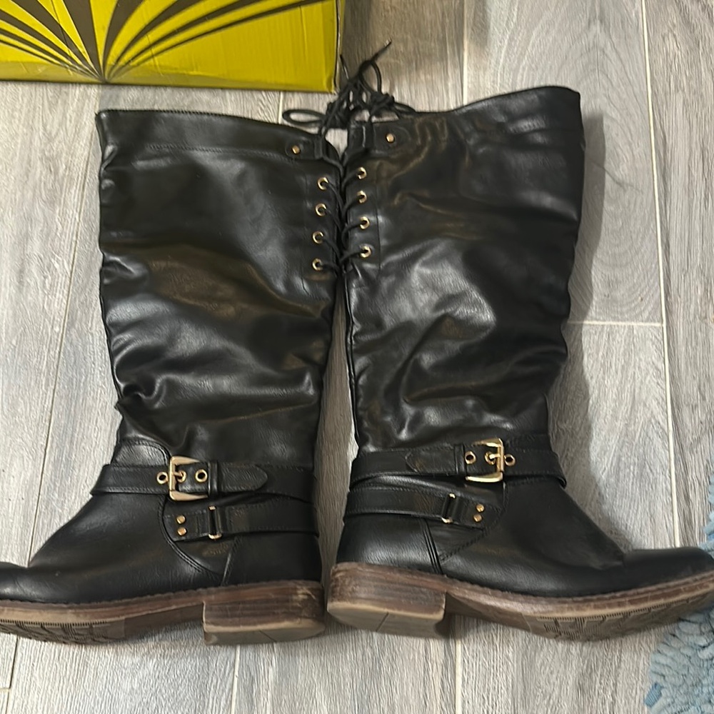 Black Leather Knee-High Boots 7